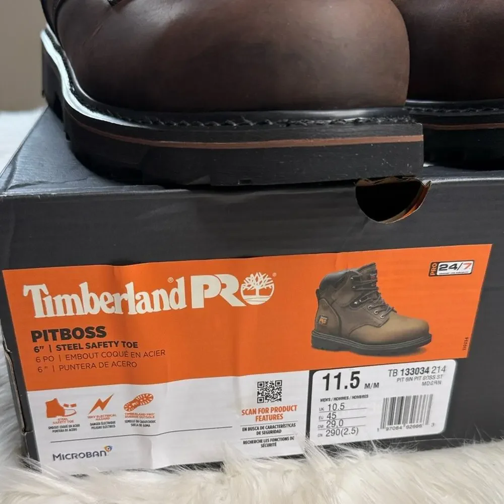 Timberland PRO Pit Boss 6” Dark Brown Leather Steel Toe Boots - Picture 2 of 7